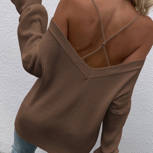 BellanBlue Sweaters - Mocha Brown Cold Shoulder Oversized Knit Sweater Top